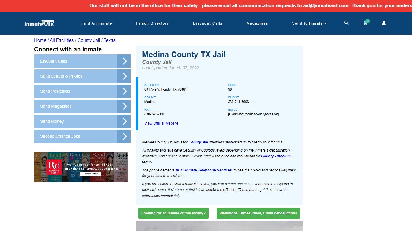 Medina County TX Jail - Inmate Locator - Hondo, TX