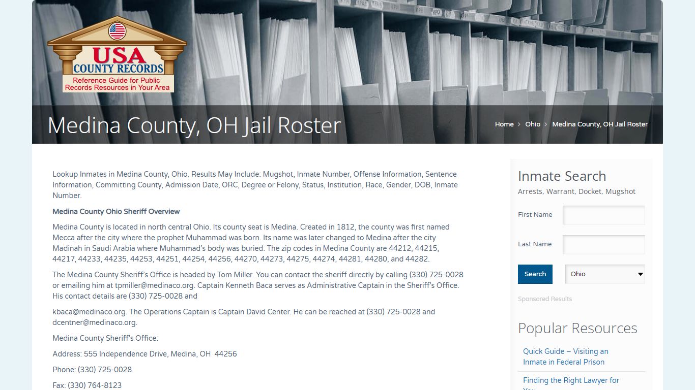 Medina County, OH Jail Roster | Name Search